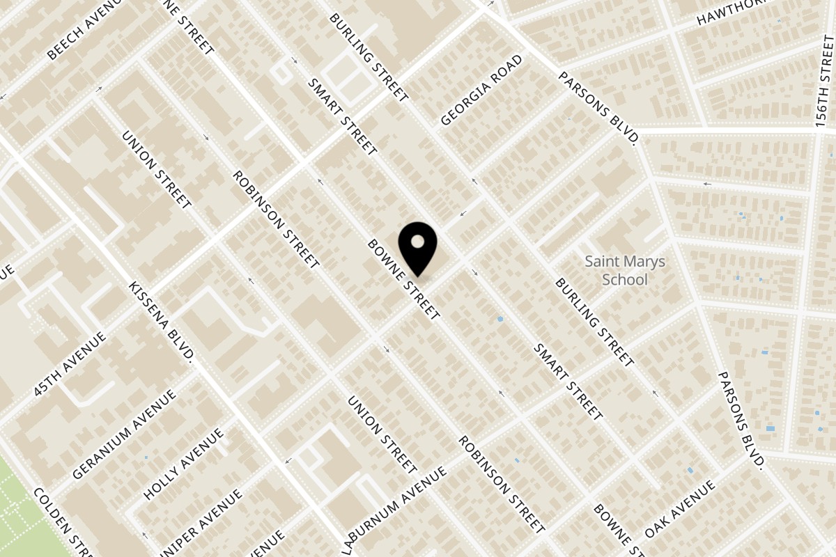 Map showing the location of Dosa Hutt on 45-63 Bowne St in Flushing